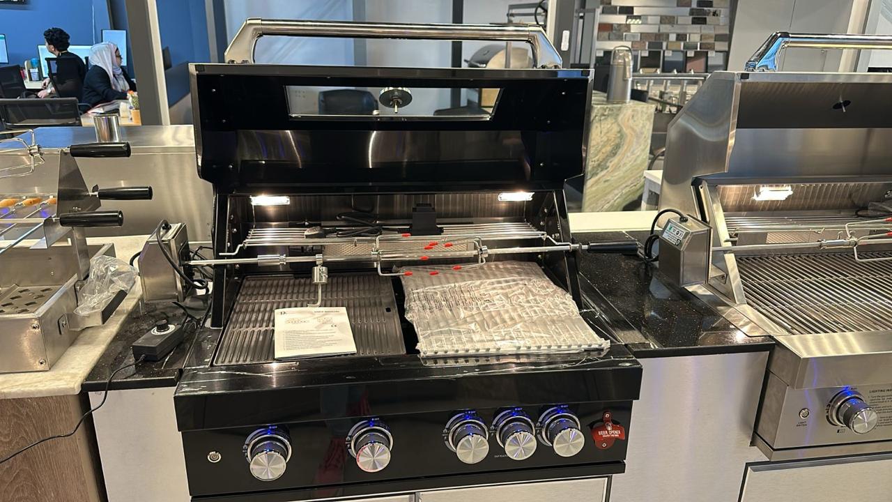 Black Grill with Rotisserie Open