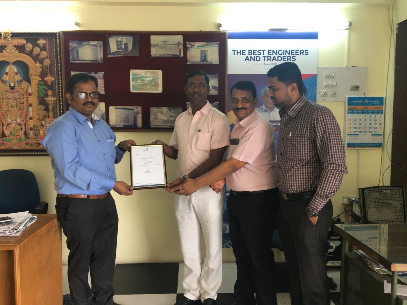 Certificate of appreciation at our office