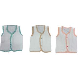 100 % Cotton Muslin - Unisex Newborn Jabla Top Sleeveless Front Open With Buttons (PACK OF 3)