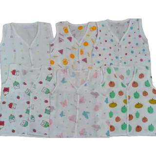 100 % Cotton Muslin Unisex Jabla Top Sleeveless Front Open With Snap Buttons For Babies ( PACK OF 5)