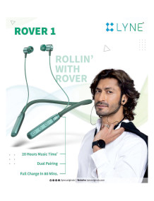 LYNE Rover 17 40 Hours Music Time Wireless Neckband with IPX4 Water Resistance, Magnetic Earbuds &amp; Mic