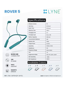 LYNE Rover 5 30 Hours Music Time Bluetooth Neckband with Magnetic Earbuds &amp; Mic