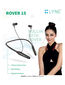 LYNE Rover 17 40 Hours Music Time Wireless Neckband with IPX4 Water Resistance, Magnetic Earbuds &amp; Mic