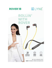 LYNE Rover 10 50 Hours Music Time Bluetooth Neckband with IPX5 Water Resistance, Magnetic Earbuds &amp; Mic