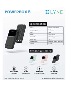 LYNE PowerBox 5 10000 mAh 4 in 1 Power Bank with LED Battery Indicator