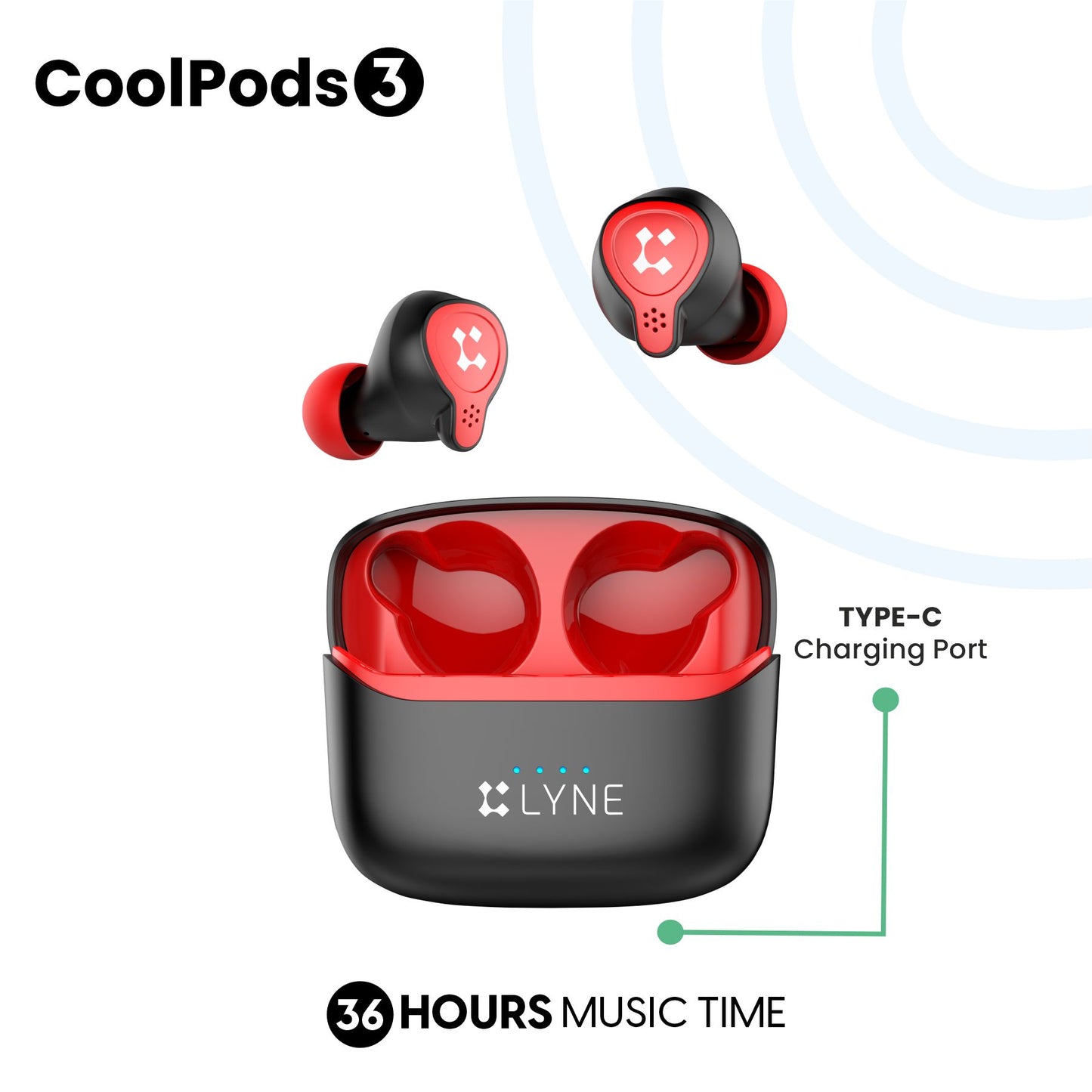 LYNE CoolPods 3 36 Hours Music Time True Wireless Earbuds with IPX4 Water Resistance
