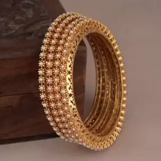TRADITIONAL PEARL STUDDED GOLD PLATED BANGLE SET (SET OF 4)