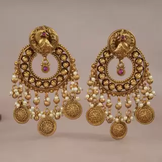 STUNNING LONG ANTIQUE GOLD PLATED DANGLERS EARRINGS